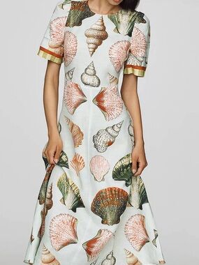 HUNTER BELL Light Blue Seashell-Print Midi Dress